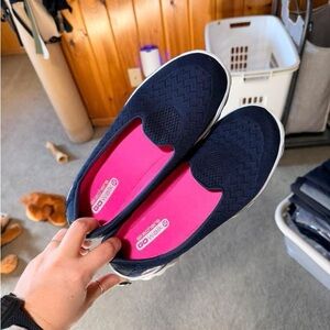 Skechers Women's Navy and Pink Slip-On Sneakers